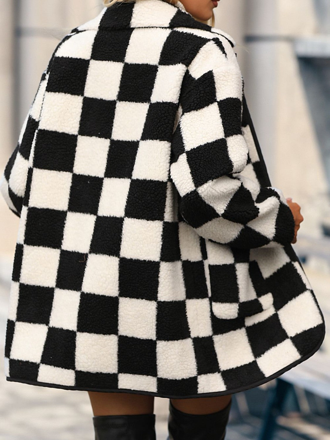 Women's Double Take Checkered Coat with Pockets