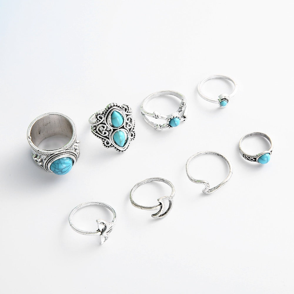 Women's Fashion Turquoise 8-Piece Ring Set