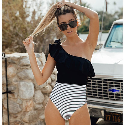Women's One-Piece Shoulder Ruffle Bathing Suit