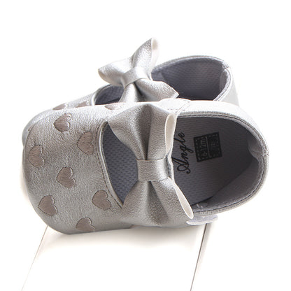Girl's Infant/Toddler Embroidered Heart Bow Baby Shoes