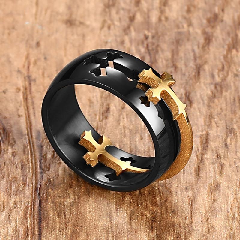 Men's Stainless Steel 8mm Cross Ring