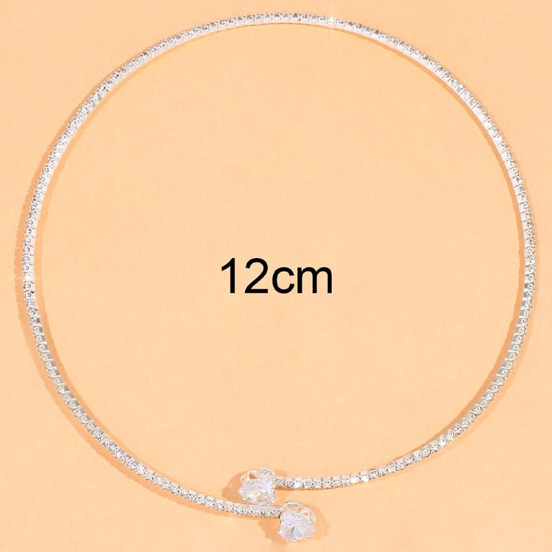 Women's Fashion Rhinestone Heart Choker Necklace