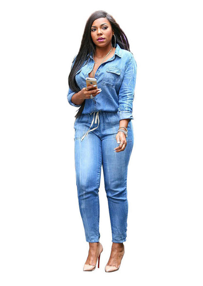 Women's Long Sleeve Denim Jumpsuit