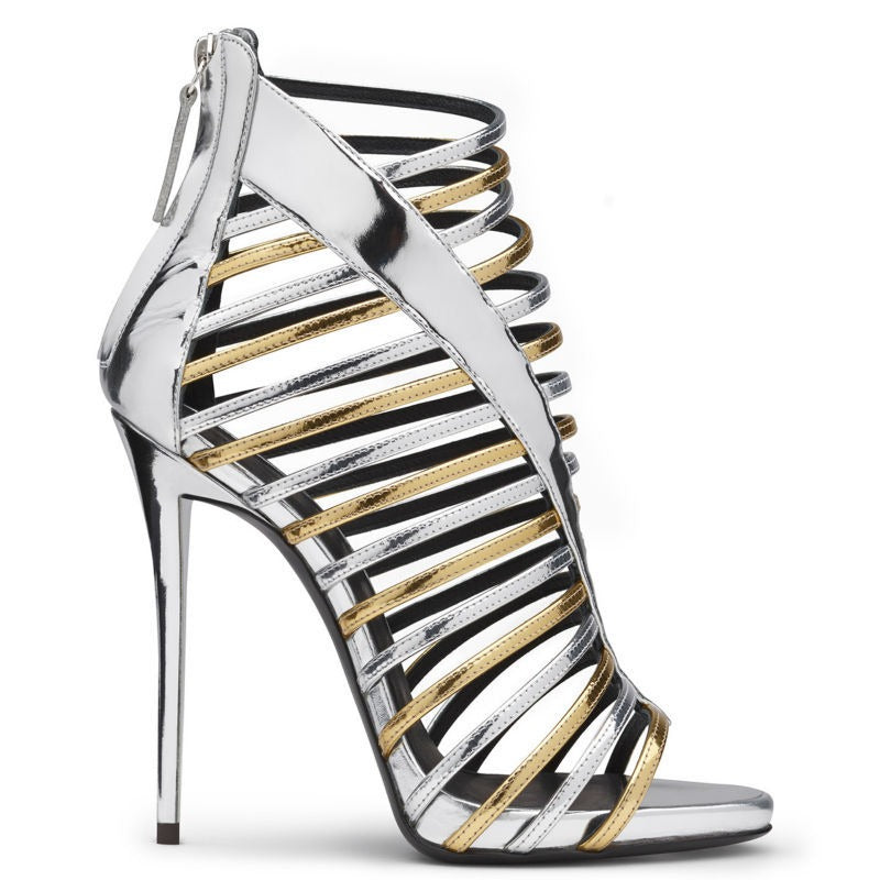 Women's Silver and Gold Thin Strap High Heels