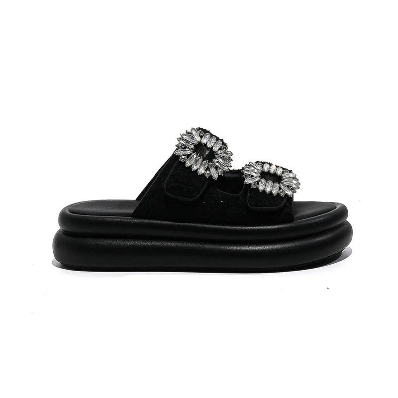 Women's Open-Toe Bling Buckle Slip-On Sandals