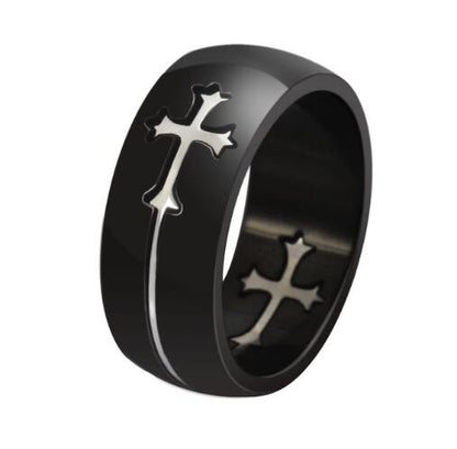Men's Stainless Steel 8mm Cross Ring