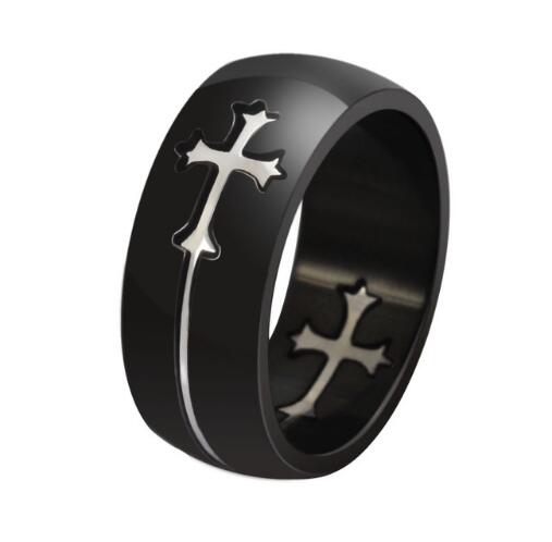 Men's Stainless Steel 8mm Cross Ring