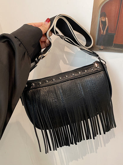 Leather Fringe Studded Crossbody Bag