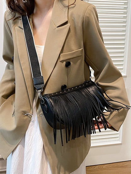 Leather Fringe Studded Crossbody Bag