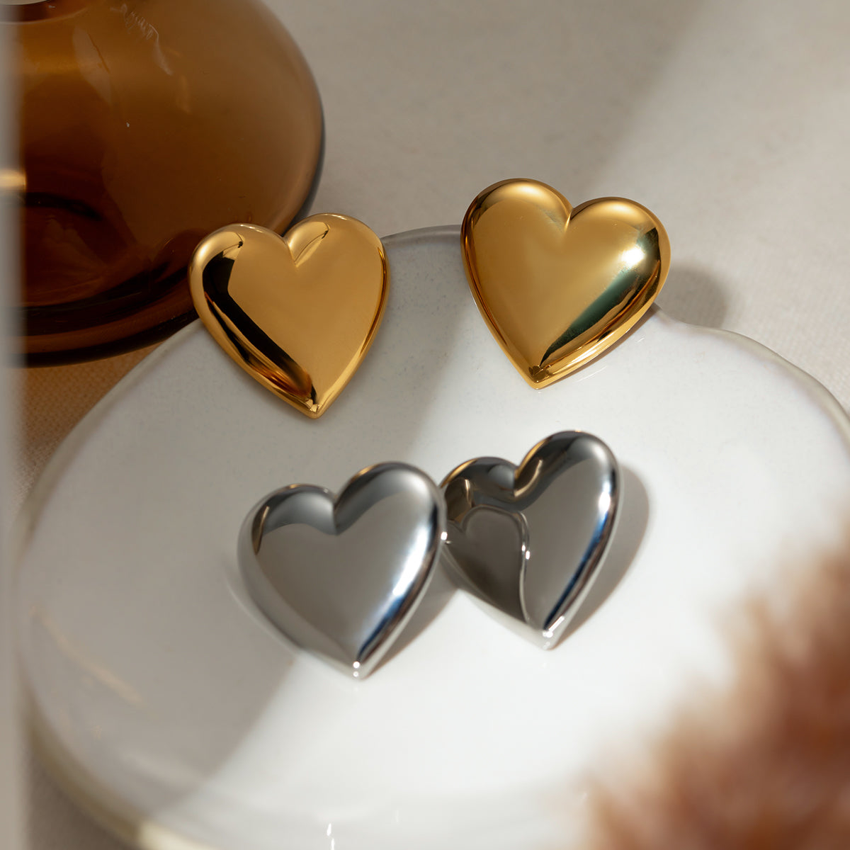 18K Gold-Plated Heart Stud Earrings