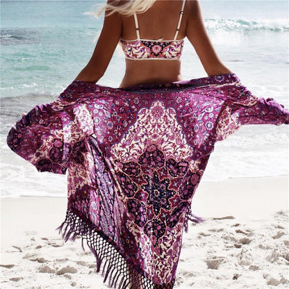 Women's Purple Tassel Bathing Suit Cover