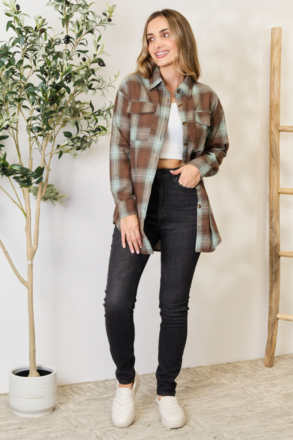 Women's Plaid Dropped Shoulder Shirt