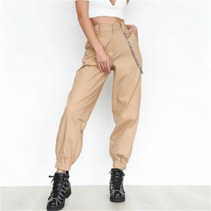 Women's High-Waist Elastic-Bottom Cargo Pants