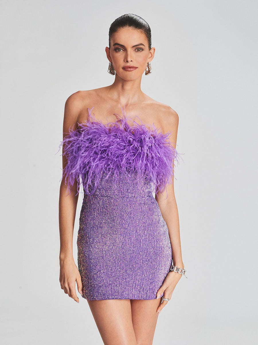 Women's Strapless Ostrich Feather Tube Top Dress