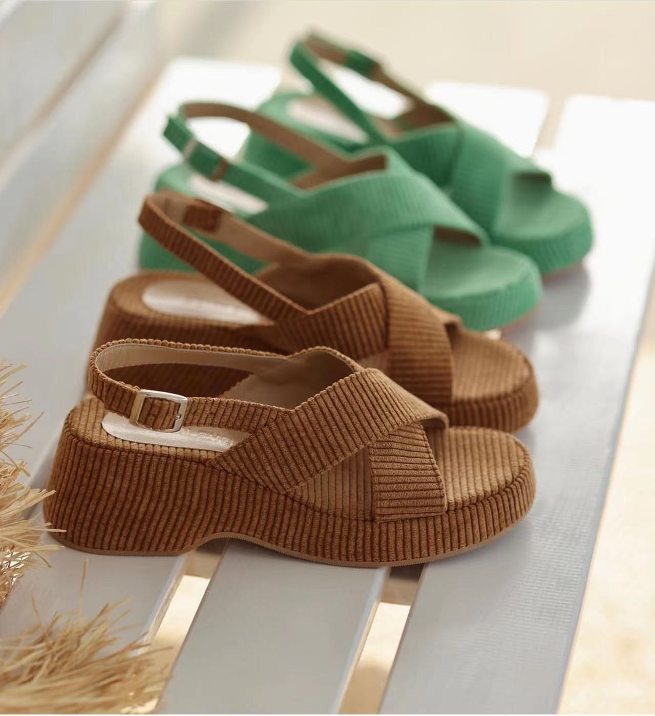 Women's Corduroy Buckle Strap Sandals