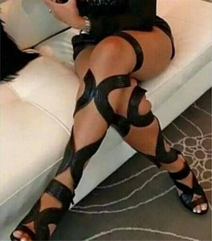 Women's Gladiator Style Thigh High Heel Boots