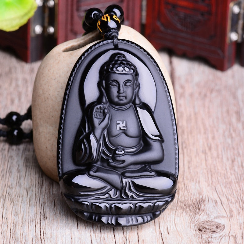 Carved Black Lucky Buddha Necklace