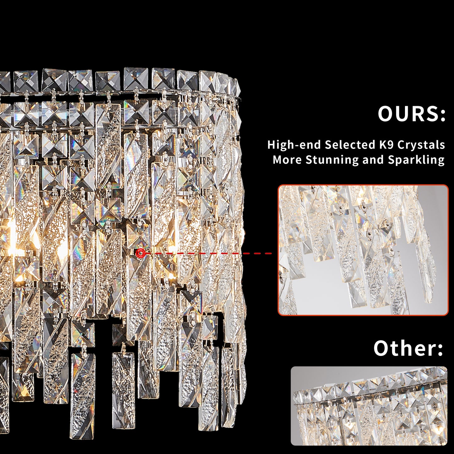 Silver elegant oval crystal pendant light, modern ceiling fixture with reflective suspended crystal (bulb not included)