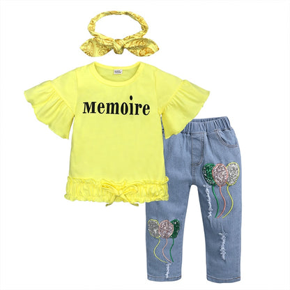 Girls T-shirt + Pants + Headband 3pcs. Set