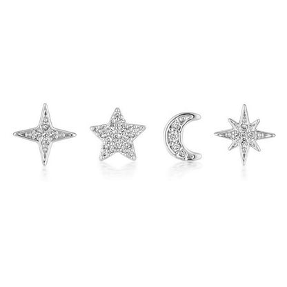 4 Piece Star, Octagonal Star, Four Point Star, and Moon Earring Set