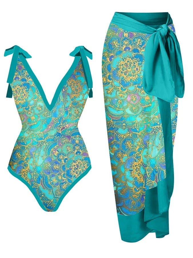 Women's One-Piece Bathing Suit with Waist Wrap