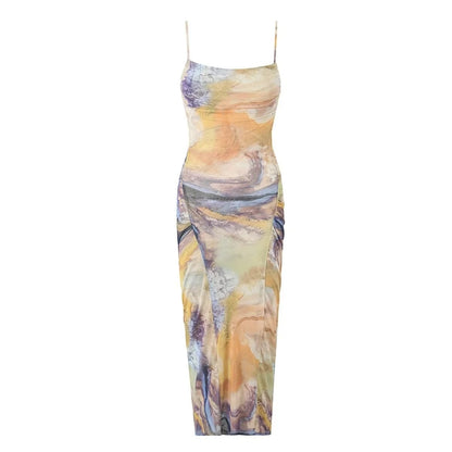 Women's Marble-Effect Long Elegant Dress