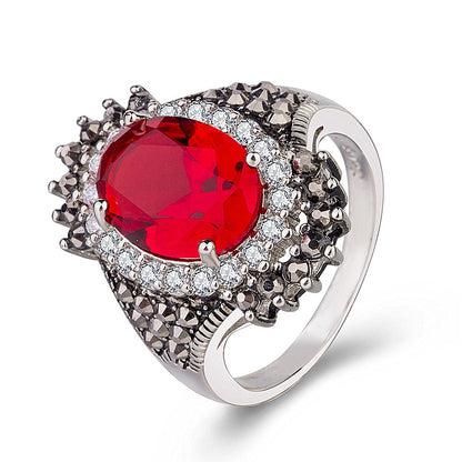 Women's Large Exaggerated Red and Blue Mine Ring