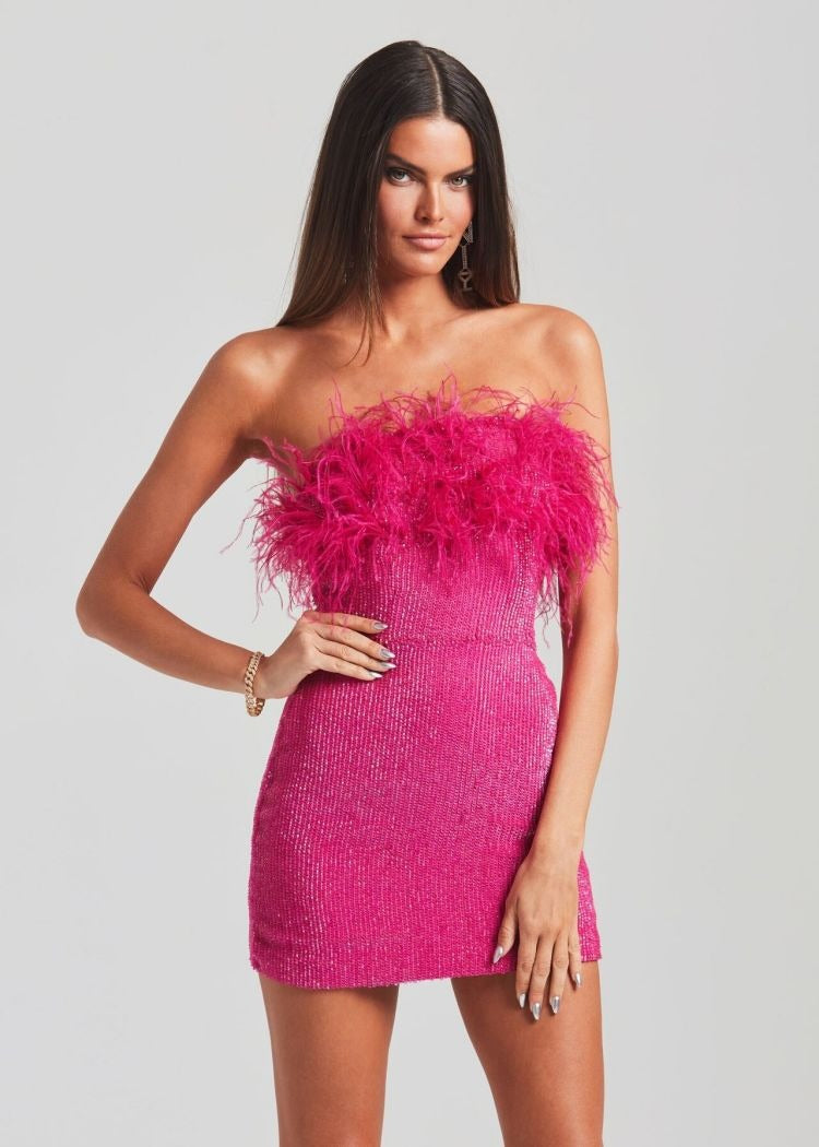 Women's Strapless Ostrich Feather Tube Top Dress