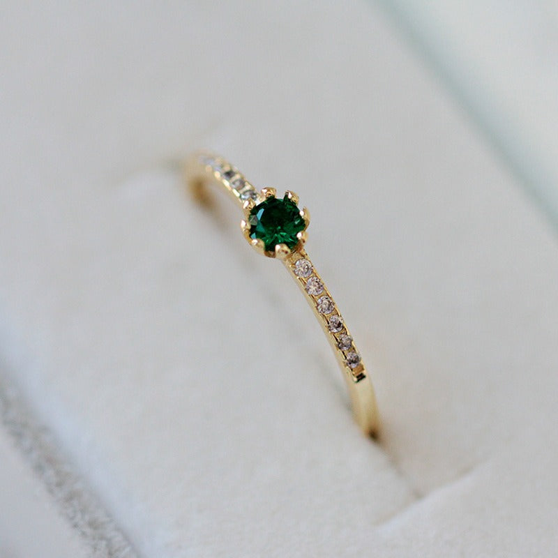 Women's 925 Silver 14K Gold Plated Adjustable Emerald Ring