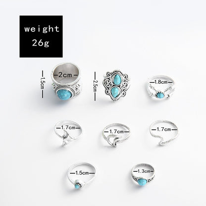 Women's Fashion Turquoise 8-Piece Ring Set