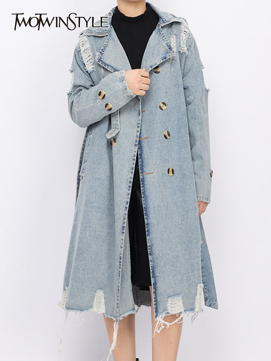 Women's Double-Breasted Denim Trench Coat