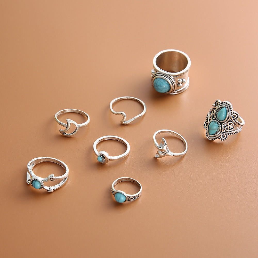 Women's Fashion Turquoise 8-Piece Ring Set