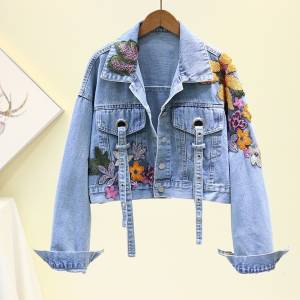 Women's Beaded Embroidered Denim Jacket