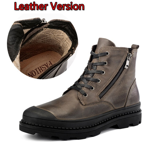 Men's Genuine Leather Zip Winter Boots