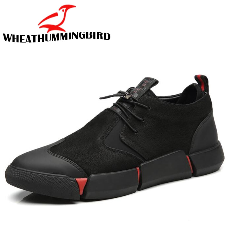 Men's Black Leather Casual Sneakers