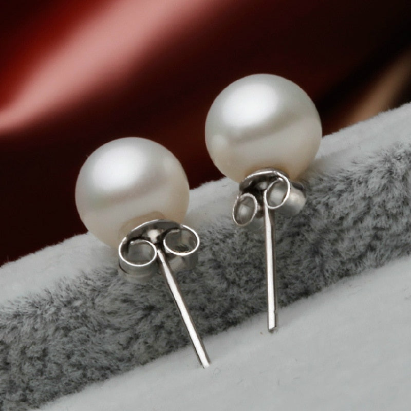 Women's 925 Silver Pearl Stud Earrings