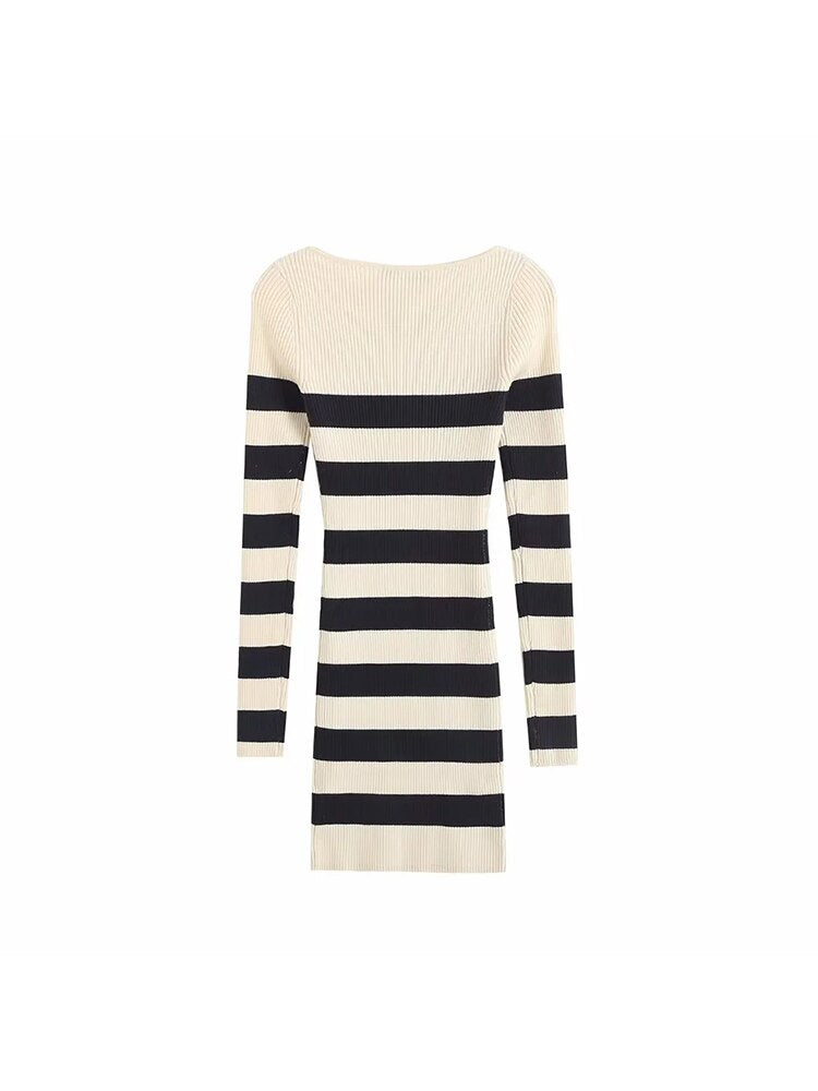 Women's Long Sleeve Striped Knitted Dress