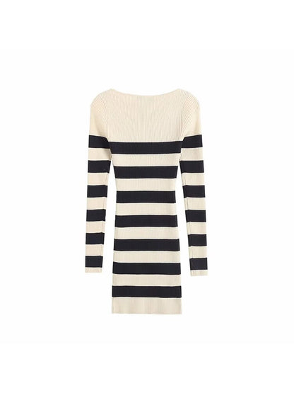 Women's Long Sleeve Striped Knitted Dress