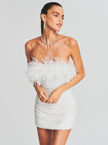 Women's Strapless Ostrich Feather Tube Top Dress