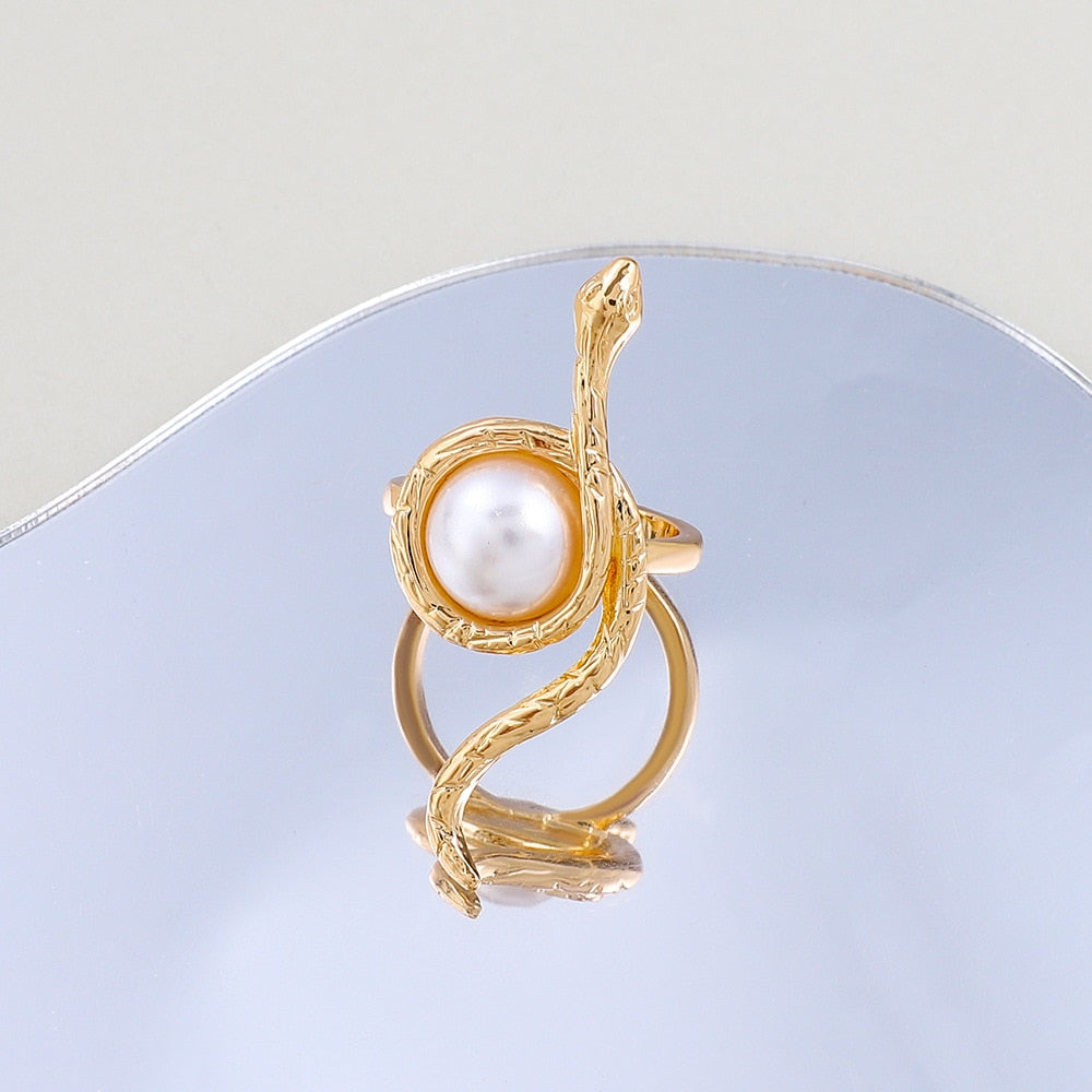 Women's Artificial Pearl Gothic Snake Ring