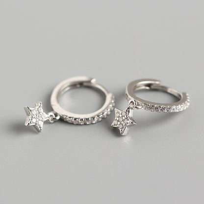 Women's 925 Sterling Silver Diamond Inlaid Star Hoop Earrings