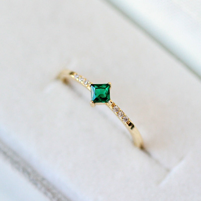 Women's 925 Silver 14K Gold Plated Adjustable Emerald Ring