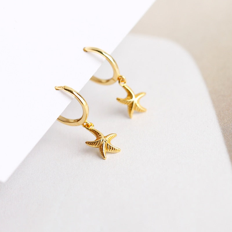 Women's 925 Sterling Silver Starfish Hoop Earrings