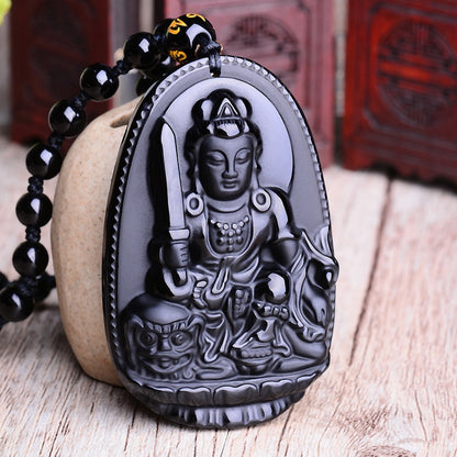 Carved Black Lucky Buddha Necklace