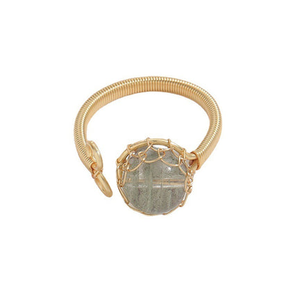 Women's Mesh Wrapped Open Natural Stone Ring