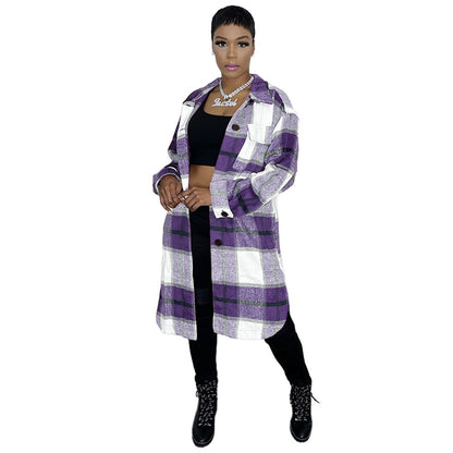 Women's Winter Long Plaid Jacket