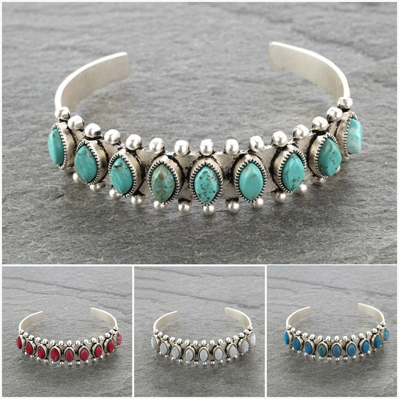 Women's Bohemian Natural Turquoise Cuff Bracelet