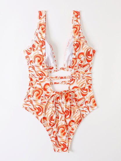 Women's Open-Front Drawstring One-Piece Bathing Suit