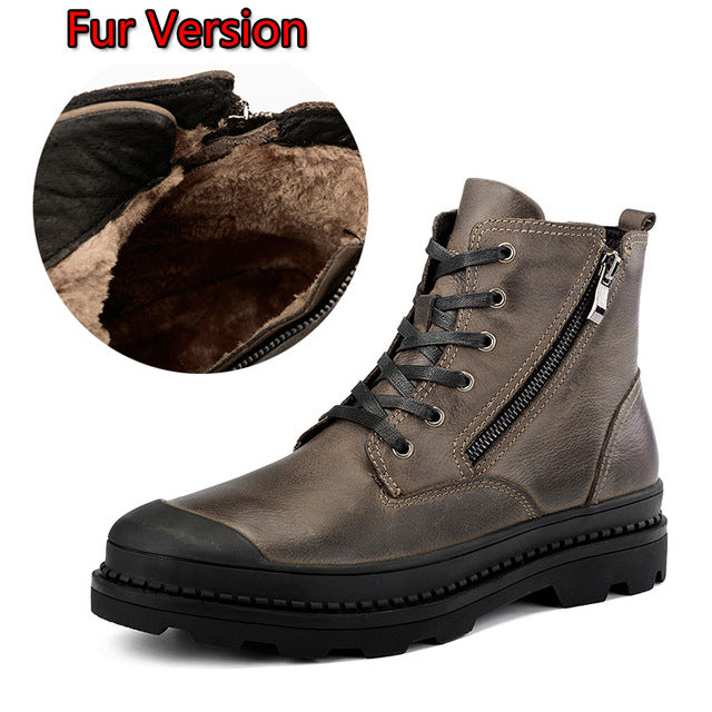 Men's Genuine Leather Zip Winter Boots