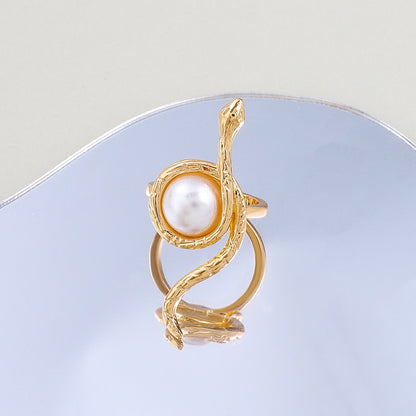 Women's Artificial Pearl Gothic Snake Ring